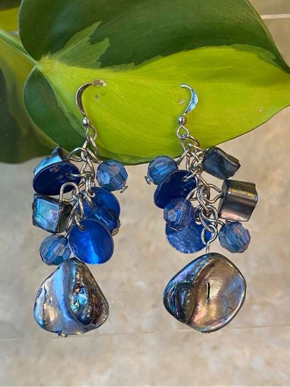 Blue Abalone Seashell Mermaid Earrings